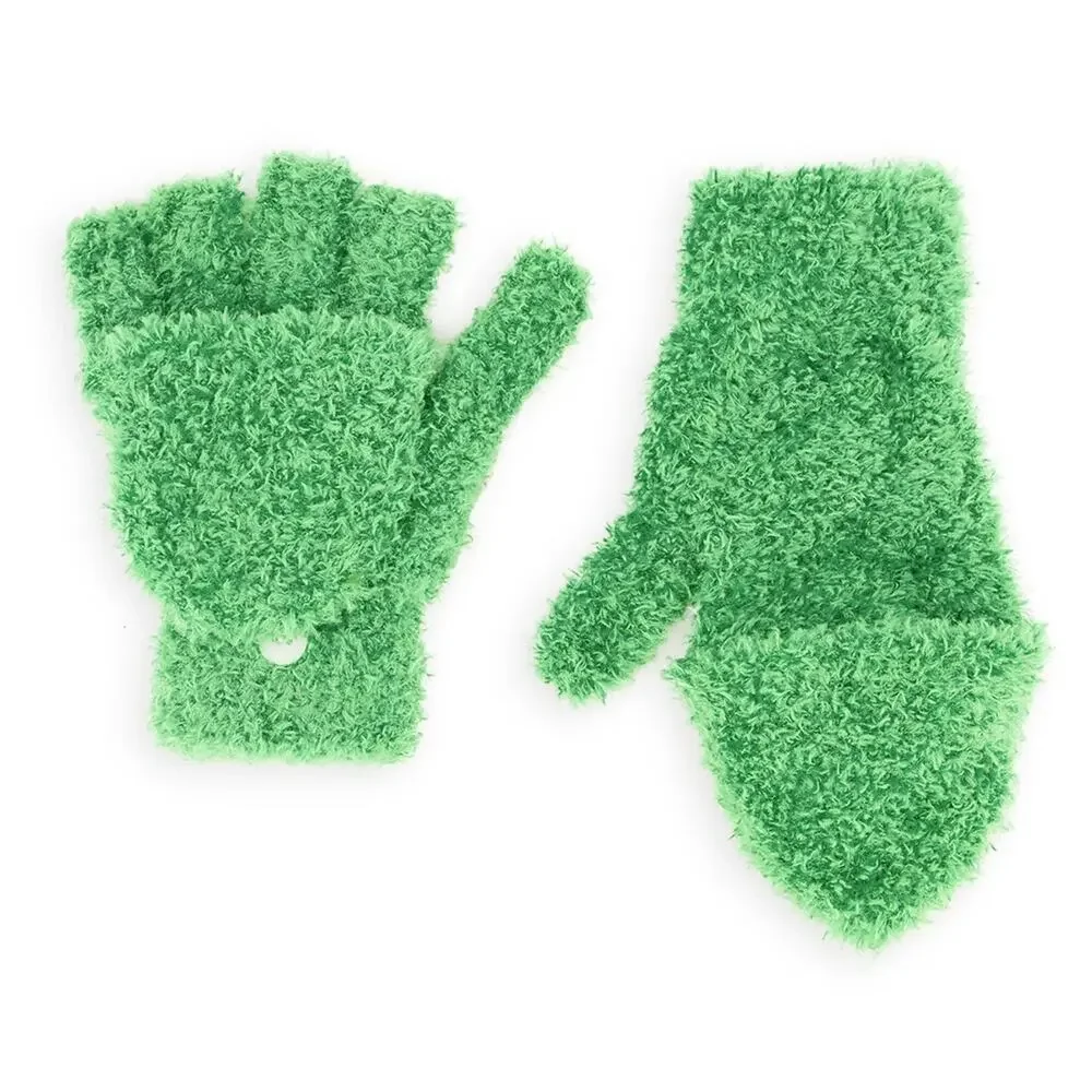 New Fashion Nova Fuzzy Flip Top Gloves Mittens Green Button Winter Fingerless
